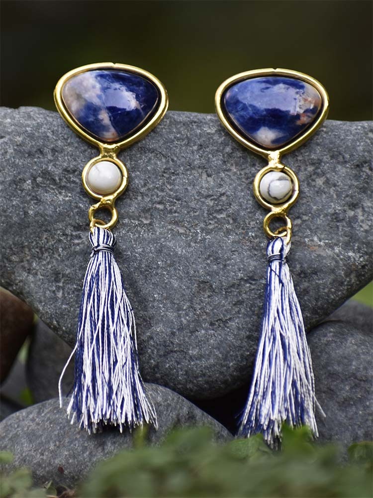 Blue earrings with semi precious stones